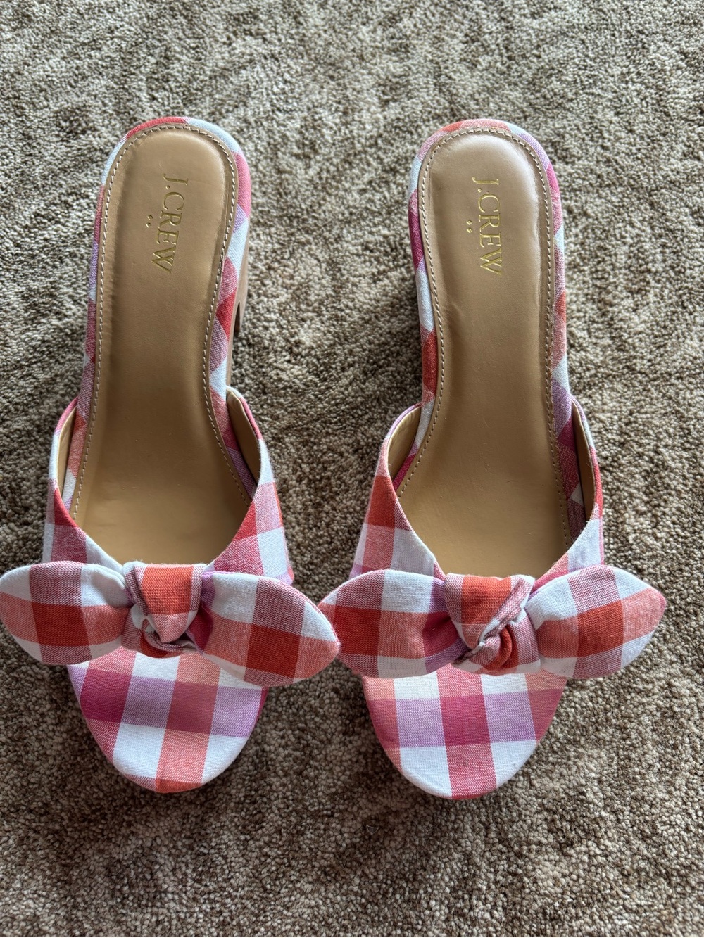 J. Crew Pink & Coral Gingham Knot Mules